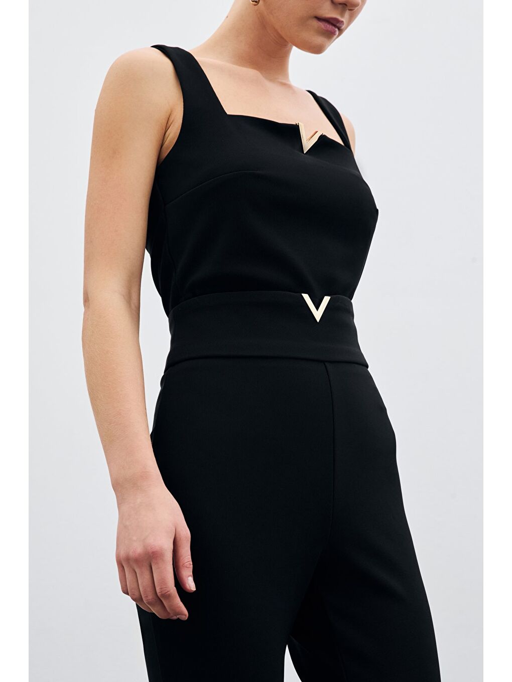 Bel Aksesuarlı Pantolon - Siyah-3