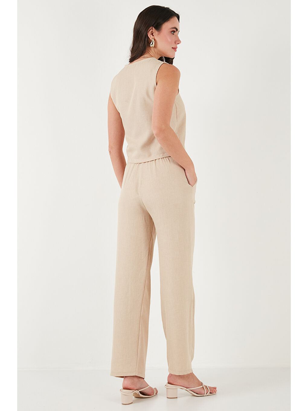 Bej Regular Fit Bol Paça Yelekli Takım 67045162S4-6