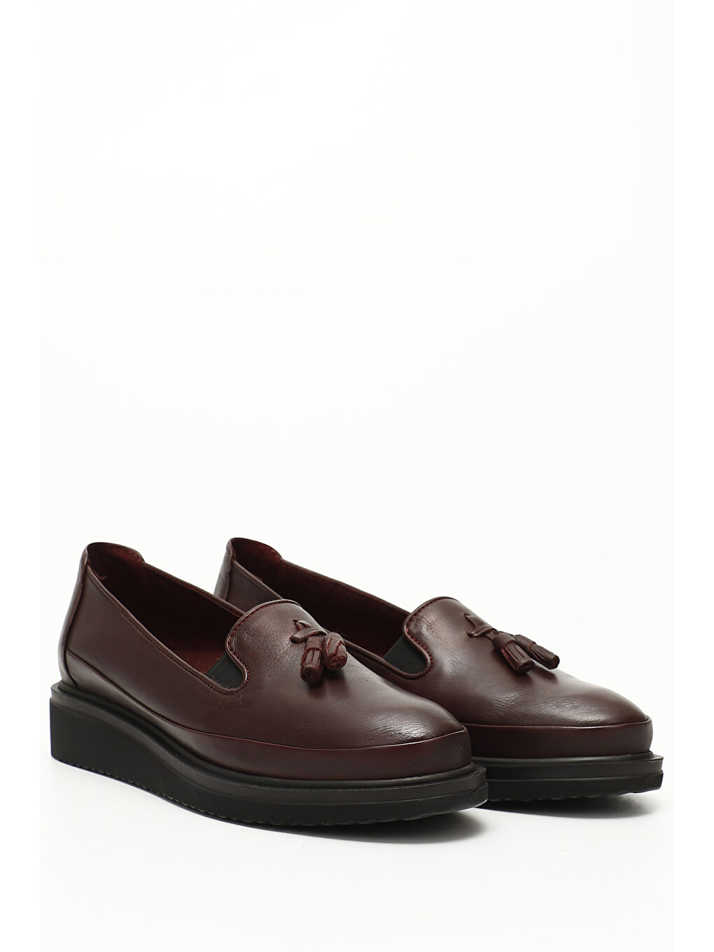 Bordo Kadın BORDO Dolgu Taban Püsküllü Hakiki Deri Ayakkabı-1