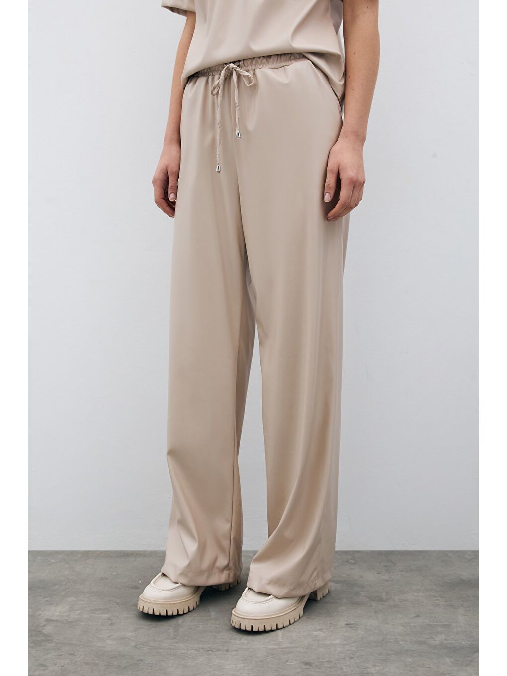 Bej Salaş Deri Pantolon - Taş-5