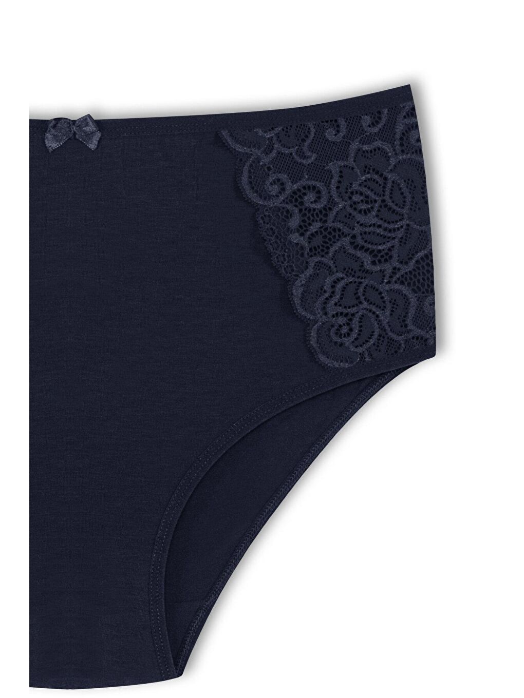 Lacivert Pamuklu Yanları Dantel Yüksek Bel Büyük Beden Kadın Külot-1