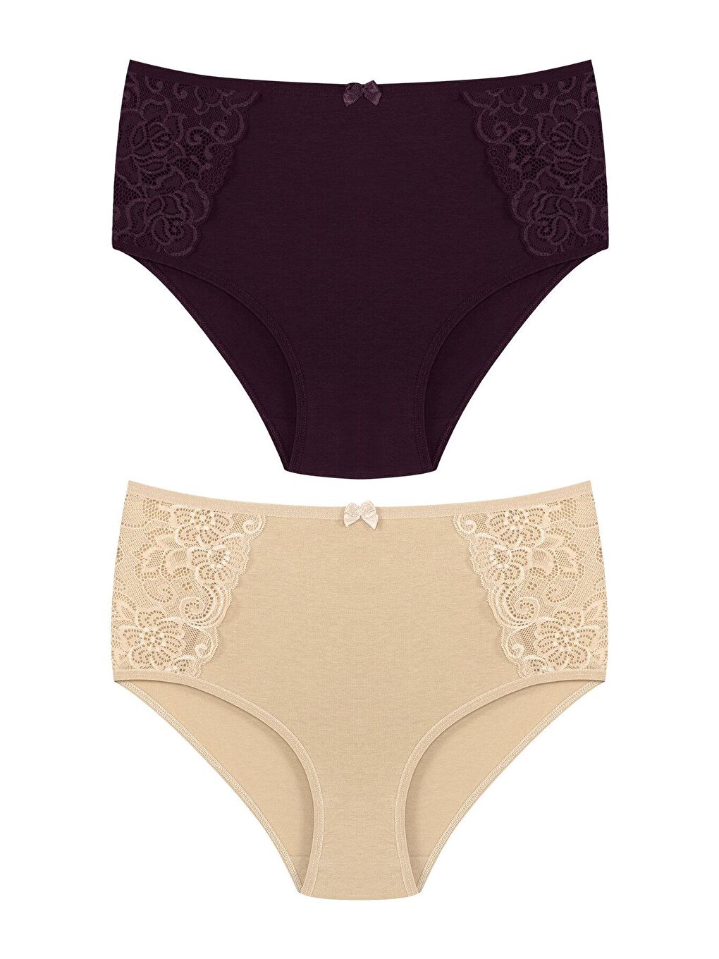 Mor Pamuklu Yanları Dantel Yüksek Bel Büyük Beden Kadın Külot 2'li