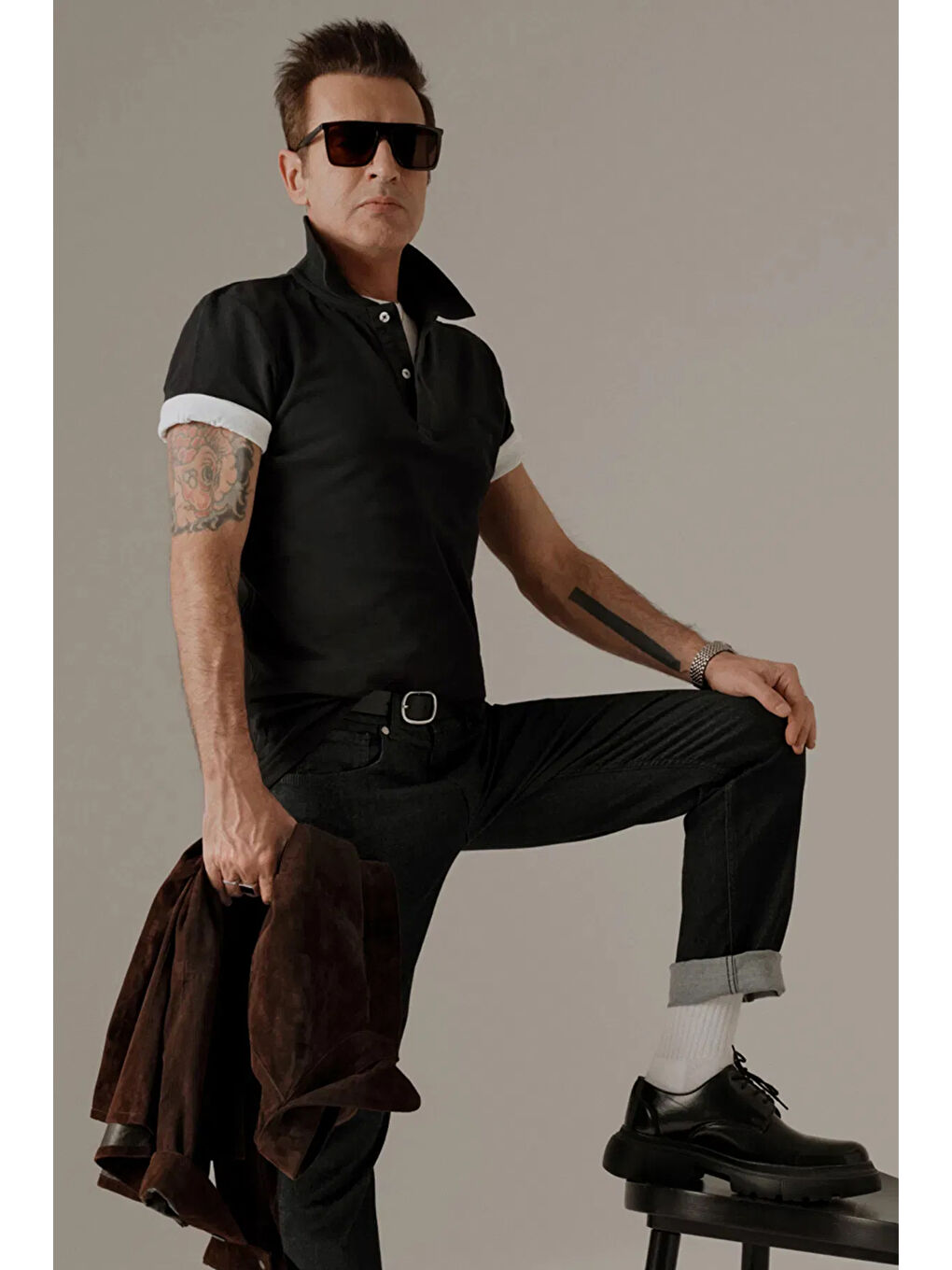 Regular Fit Siyah %100 Pamuklu Uzun Ömürlü Kıvrılmaz Polo Yaka Nakışlı Tişört-8