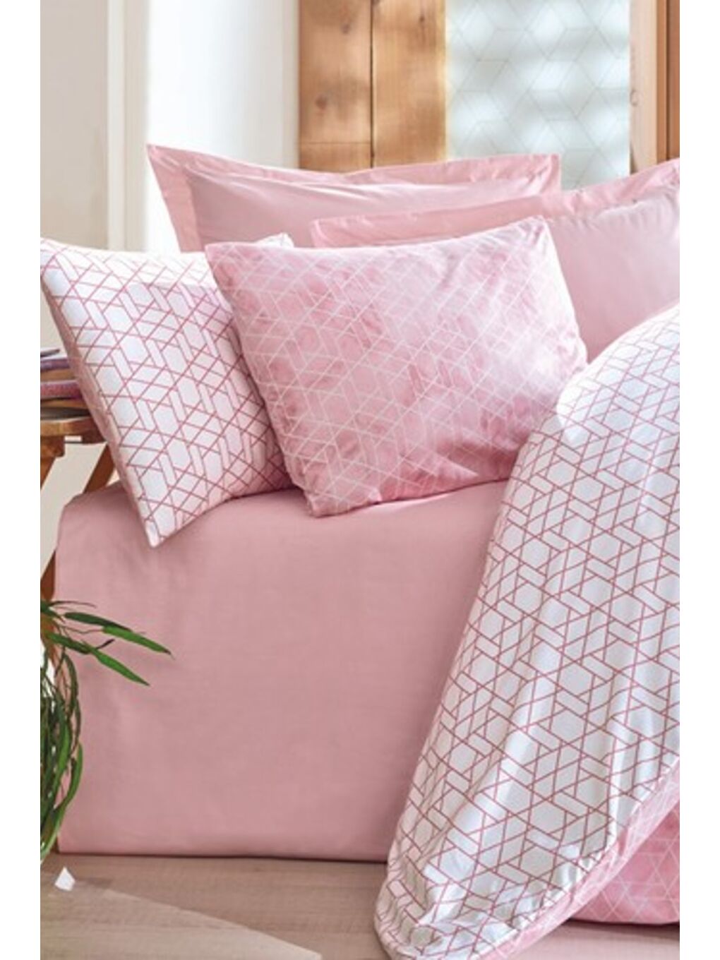 Karışık Pamuk Box Minimal Çift Kişilik Nevresim Takimi Best Pembe