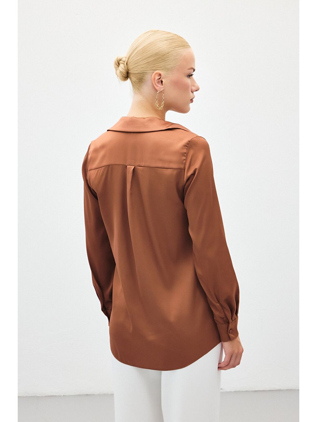 Kahverengi Saten Gömlek - Kahve-7