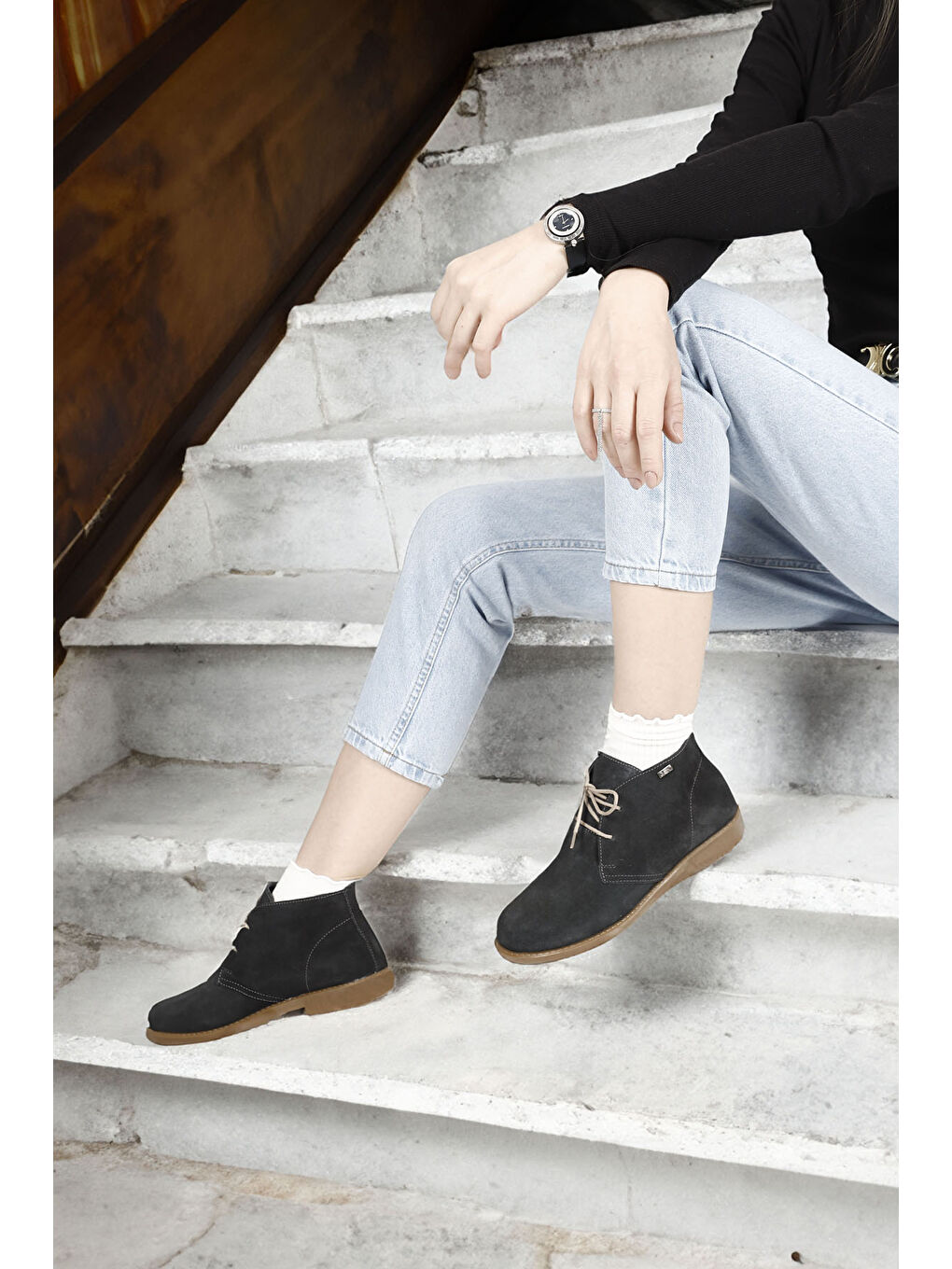 Antrasit Kadın ANTRASİT Kauçuk Taban Hakiki Deri Bot-1