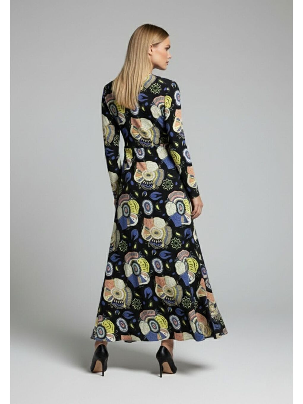 Karışık Özel Desenli Kesikli Renkli Elbise-2