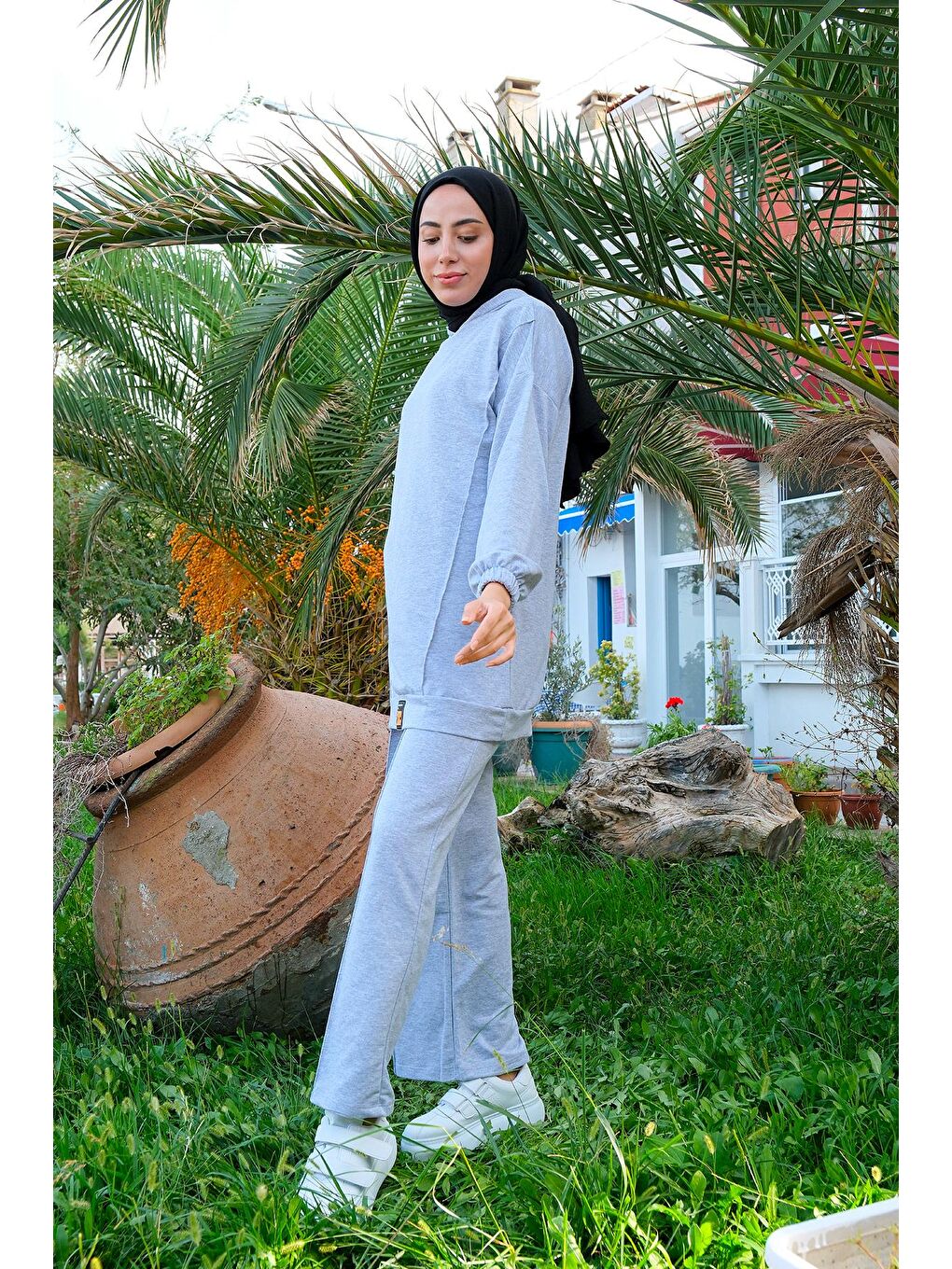 Kapüşonlu Eşofman Takım Gri-2