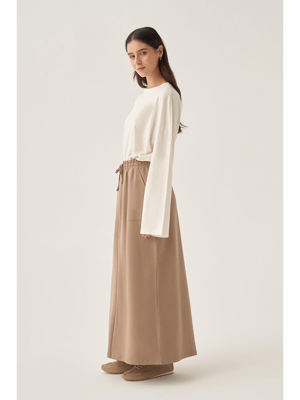 Bej Vizon-Pamuklu İki Cepli Etek-1