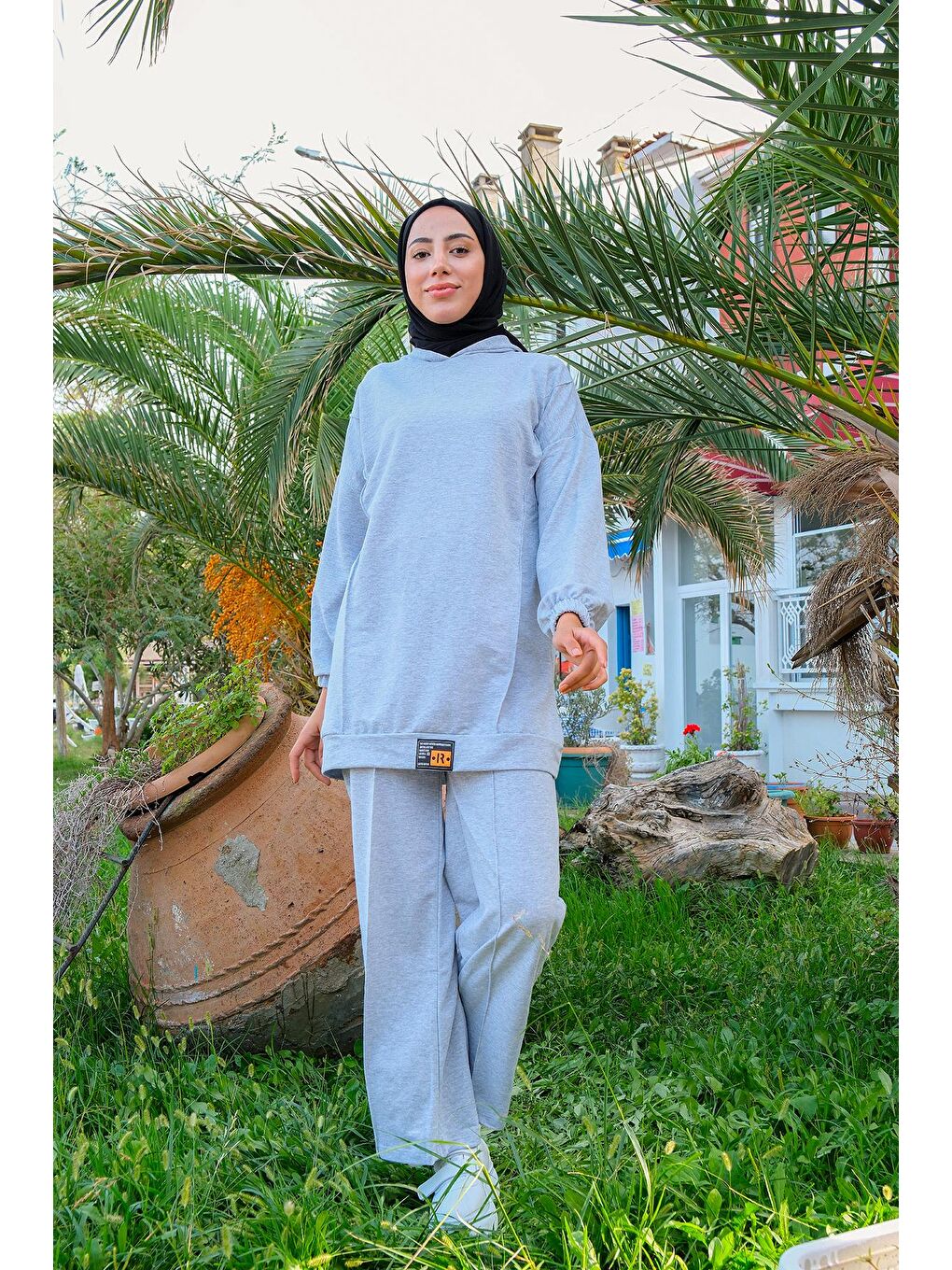 Kapüşonlu Eşofman Takım Gri-3