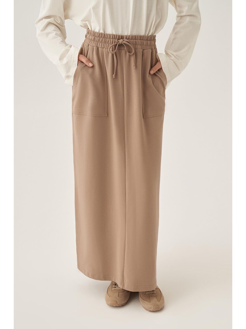Bej Vizon-Pamuklu İki Cepli Etek-3