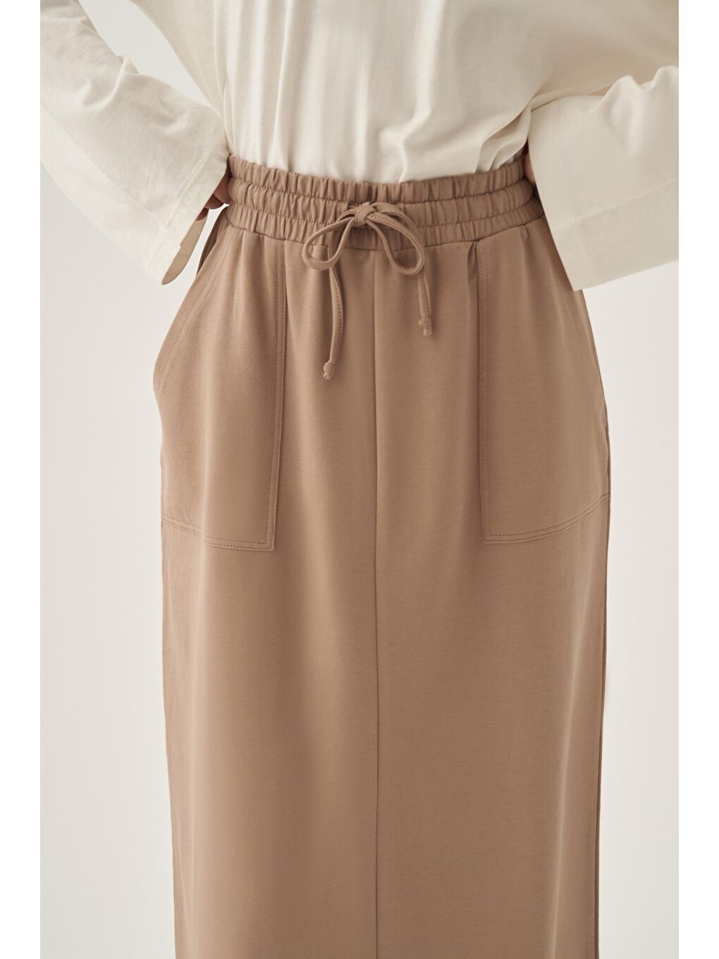 Bej Vizon-Pamuklu İki Cepli Etek-4