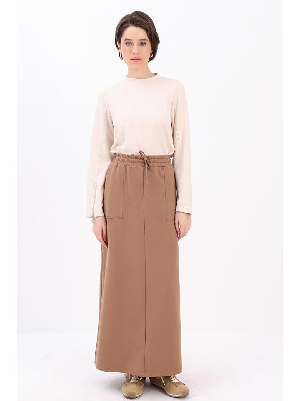 Bej Vizon İki Cepli Etek-1
