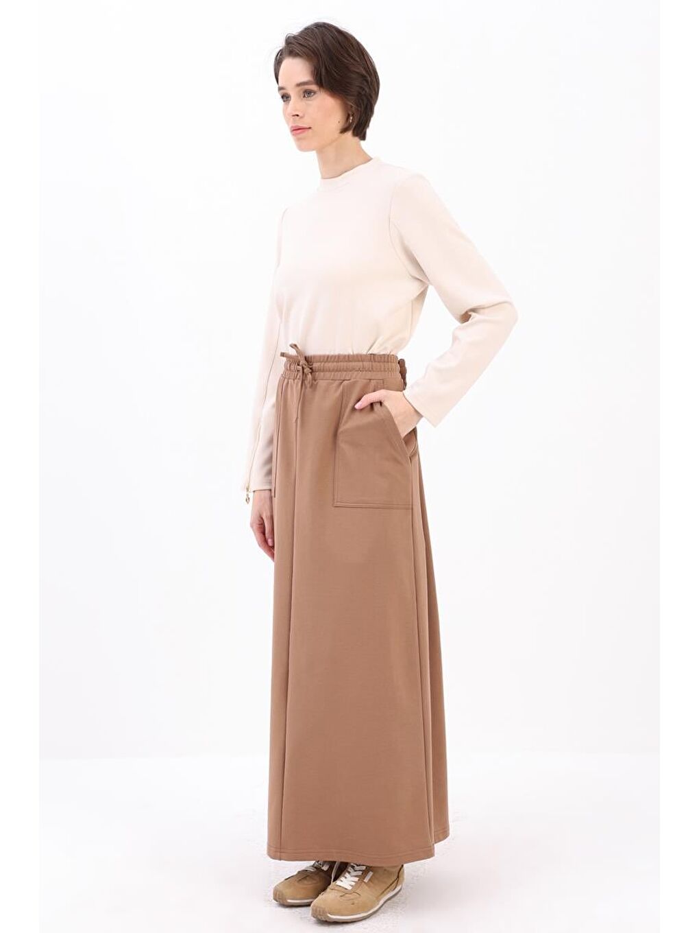 Bej Vizon İki Cepli Etek-2