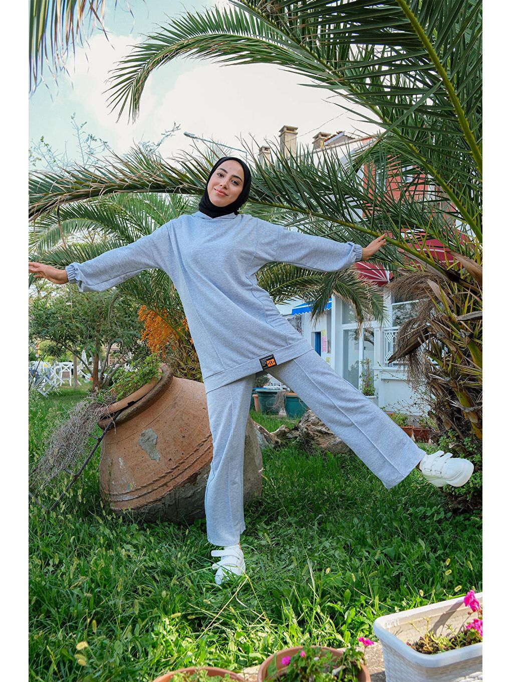 Kapüşonlu Eşofman Takım Gri-4