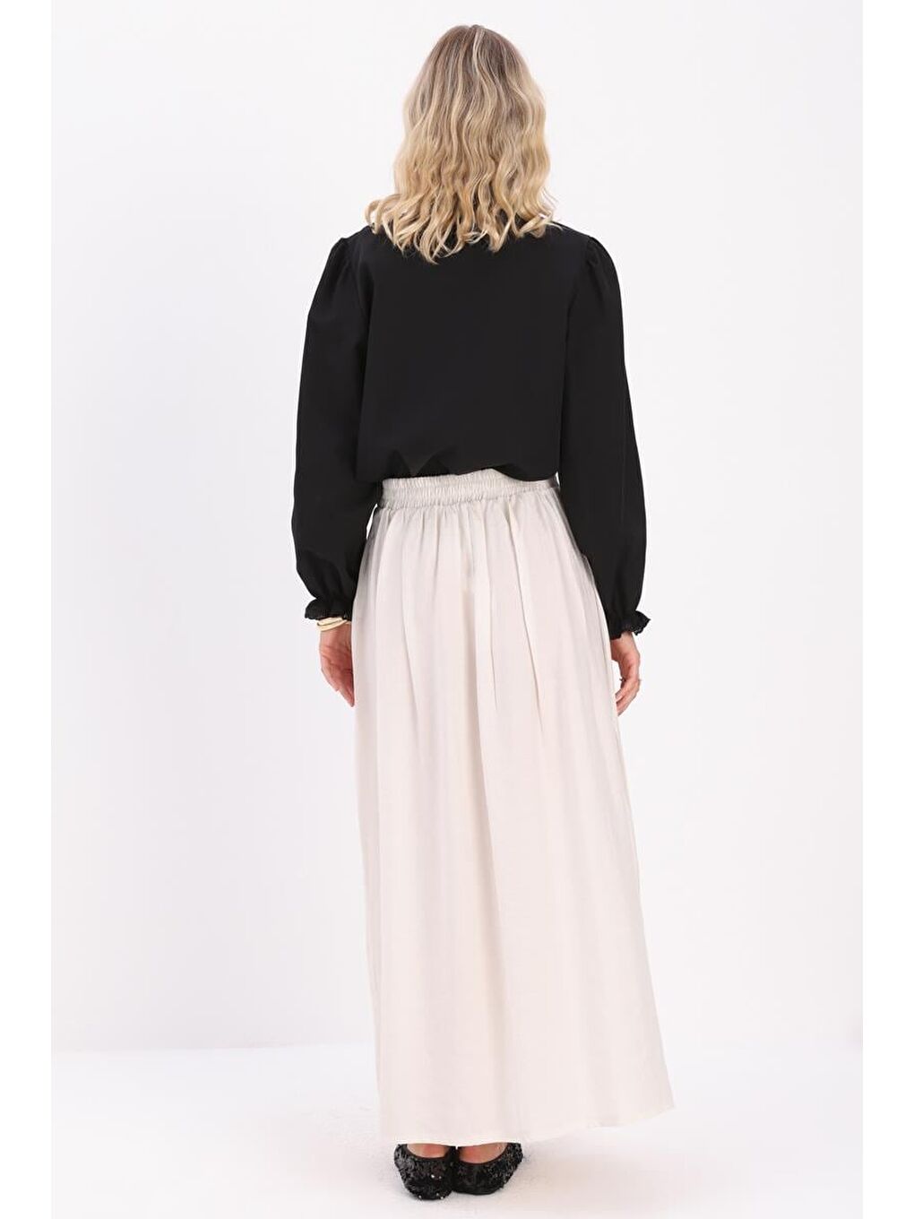 Bej Taş Pileli Kloş Etek-3