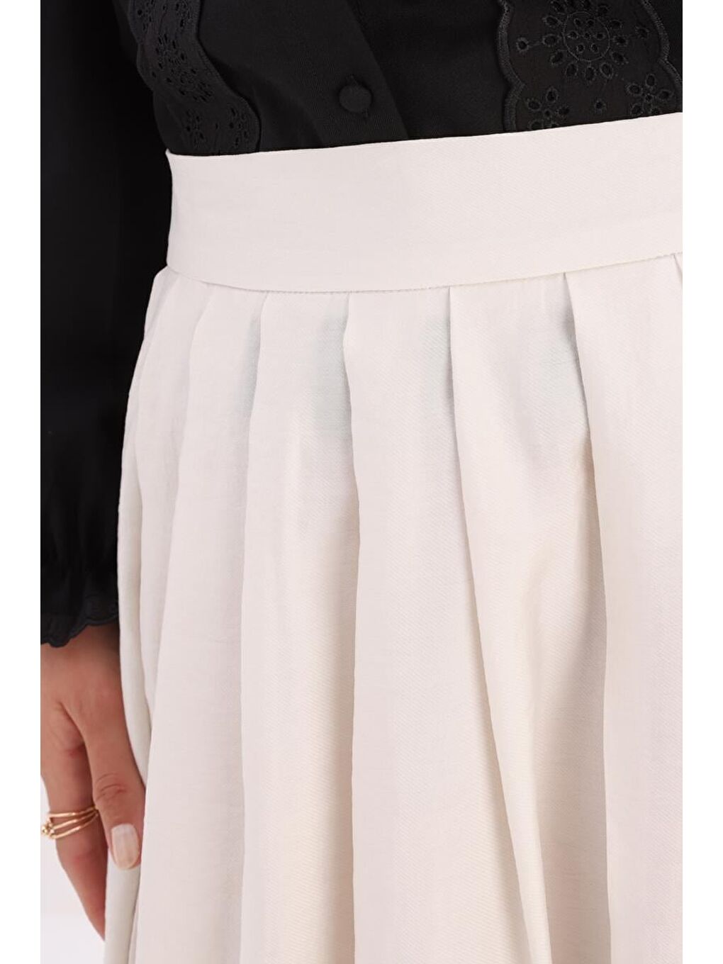 Bej Taş Pileli Kloş Etek-4