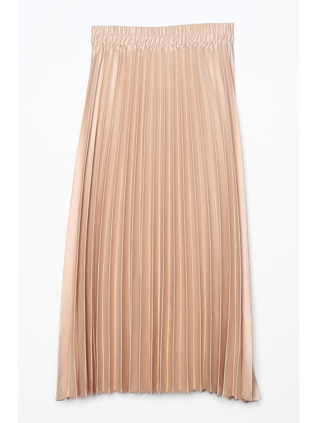 Bej Taş Beli Lastikli Piliseli Rahat Kalıp Saten Etek-5