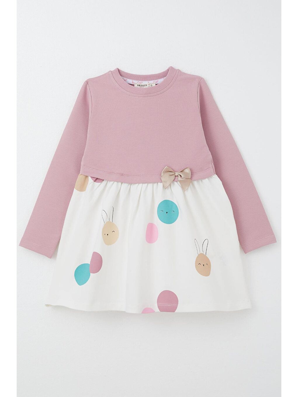 Pembe Kız Çocuk Uzun Kollu Elbise Sevimli Renkli Tavşancık Baskılı Gülkurusu (1.5-5 Yaş)-3
