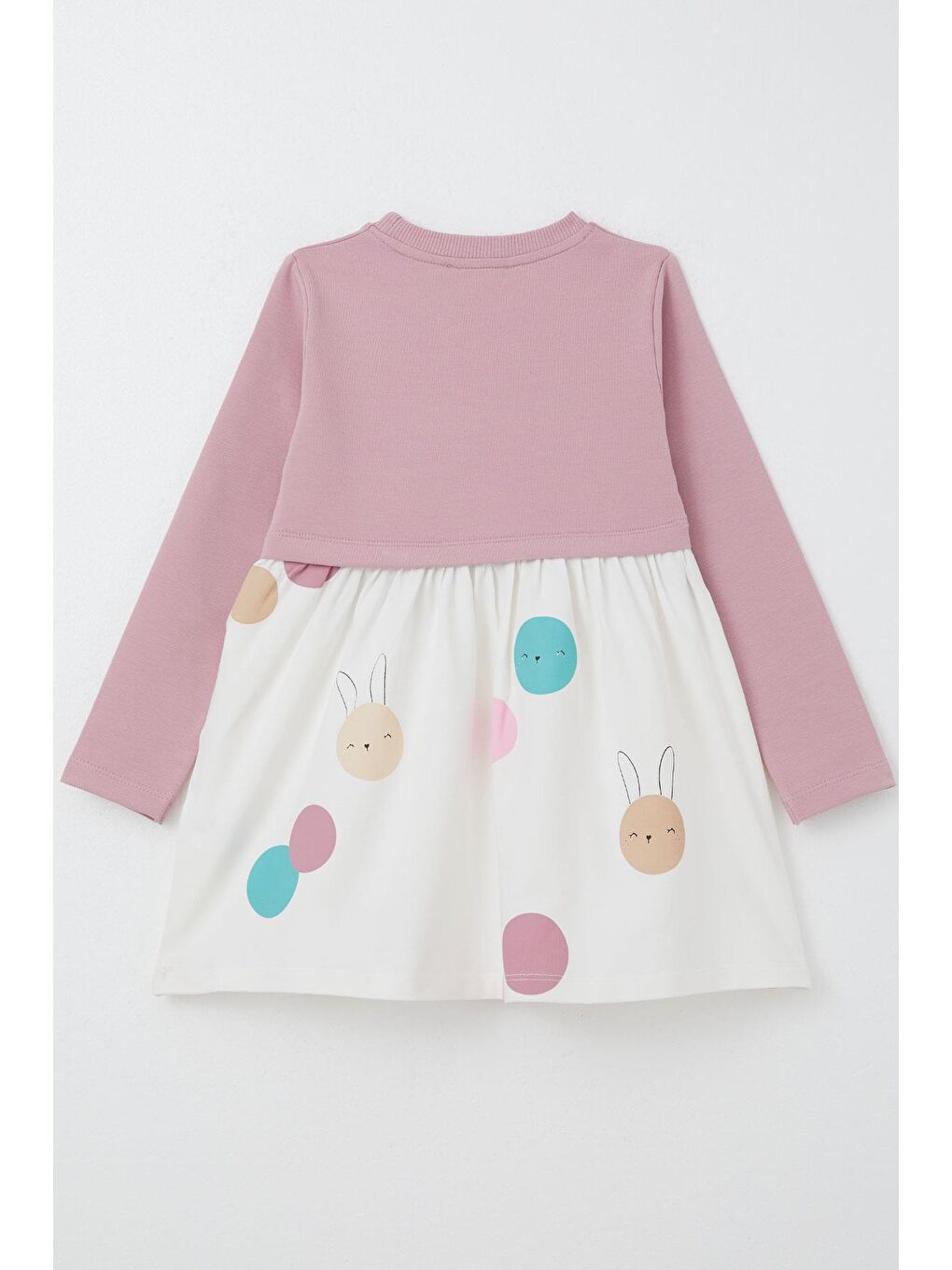 Pembe Kız Çocuk Uzun Kollu Elbise Sevimli Renkli Tavşancık Baskılı Gülkurusu (1.5-5 Yaş)-4