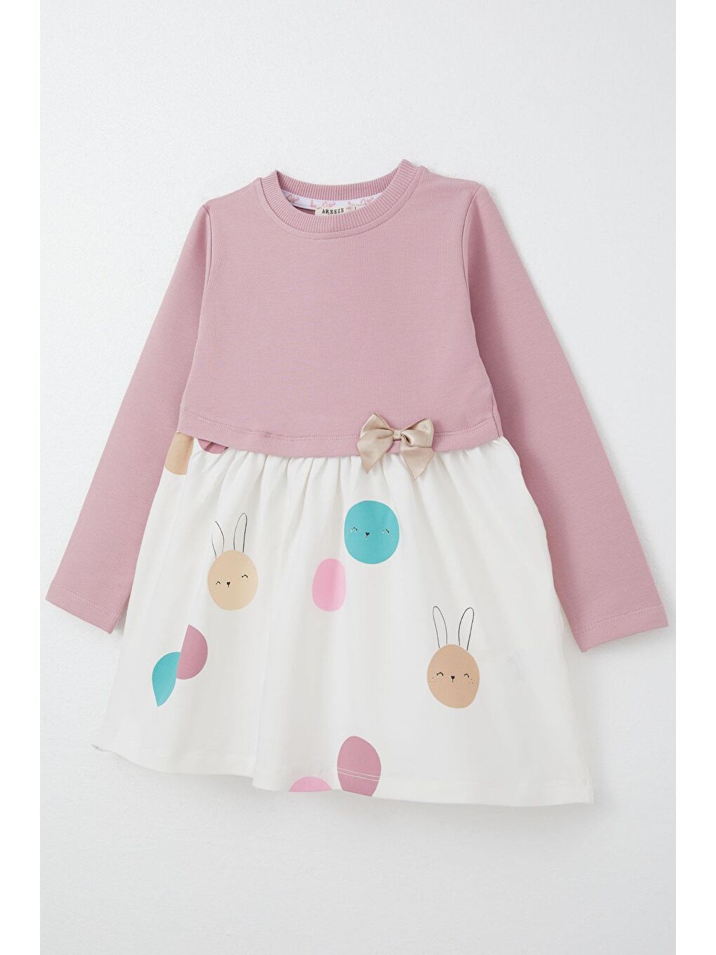 Pembe Kız Çocuk Uzun Kollu Elbise Sevimli Renkli Tavşancık Baskılı Gülkurusu (1.5-5 Yaş)-5