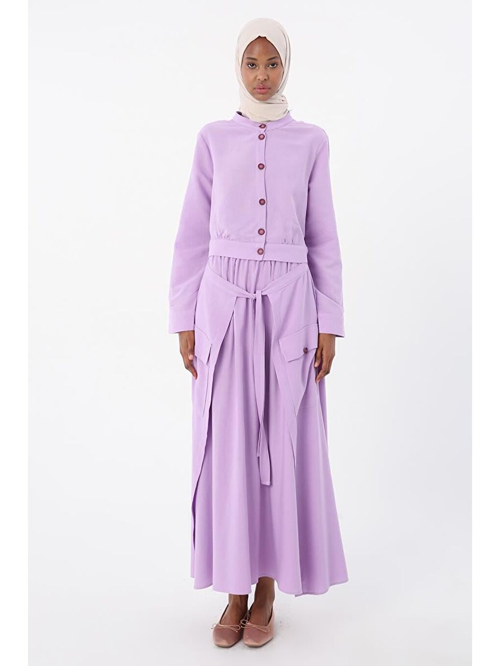 Lila Beli Lastikli Bağlama Detaylı Pamuklu Etek-1