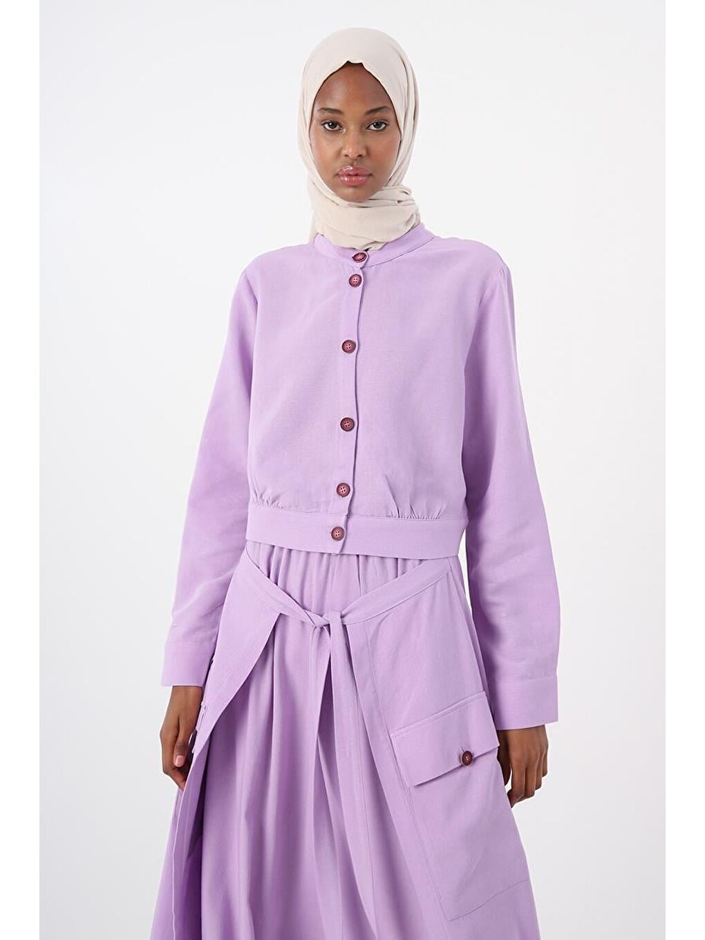 Lila Beli Lastikli Bağlama Detaylı Pamuklu Etek-4