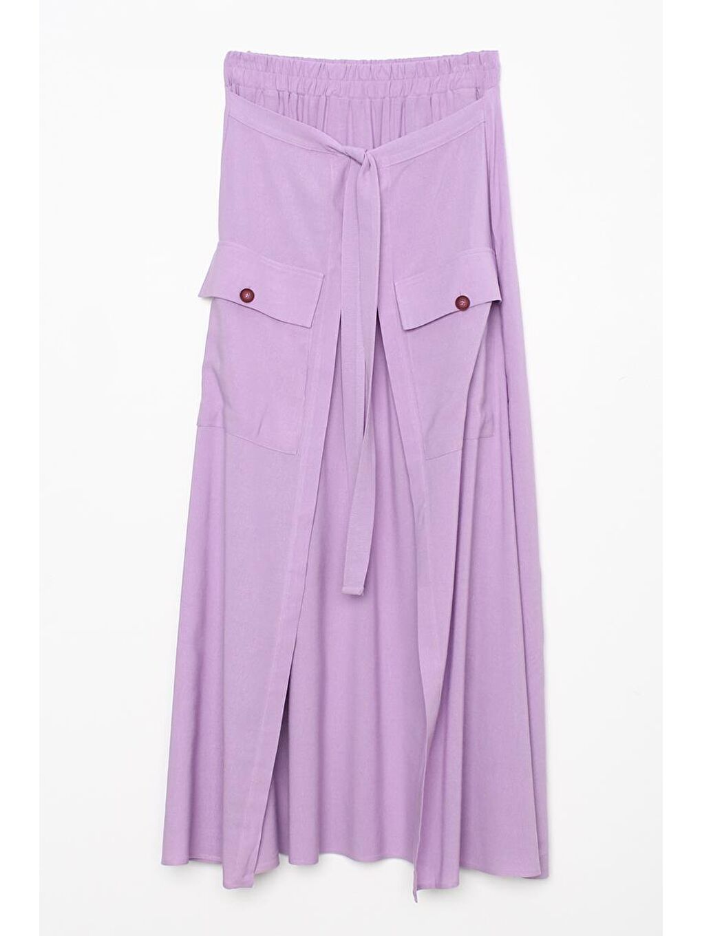 Lila Beli Lastikli Bağlama Detaylı Pamuklu Etek-7