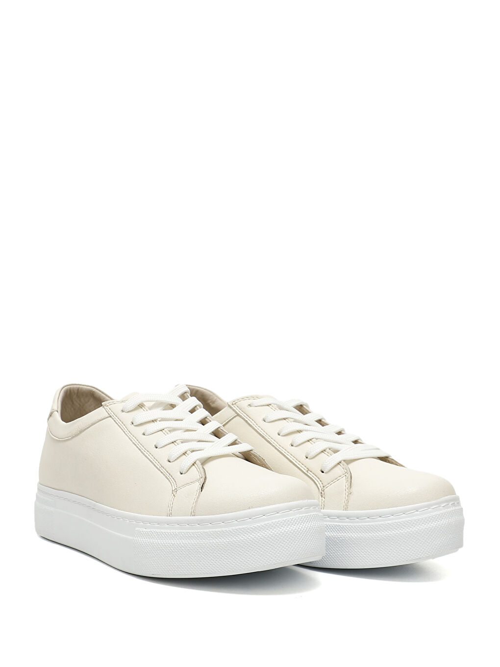 Bej BEJ Yuvarlak Burun Düz Taban Bağcıklı Kadın Sneaker 04240-1