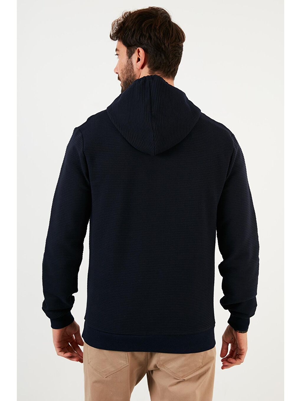 Lacivert Pamuklu Kapüşonlu Kanguru Cepli Slim Fit Sweat 5896598-4