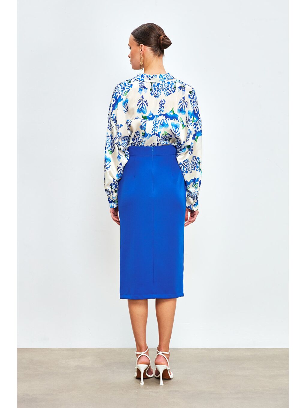 Ön Zincir Detaylı Etek - Sax Mavi-6