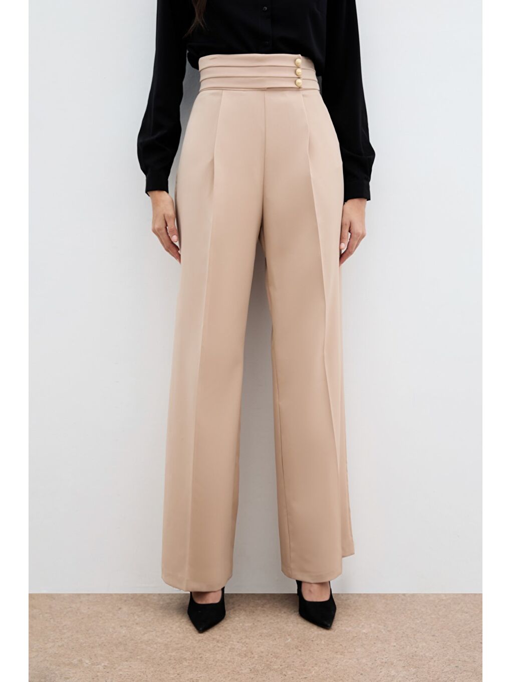 Bel Detaylı Pantolon - Bej-2