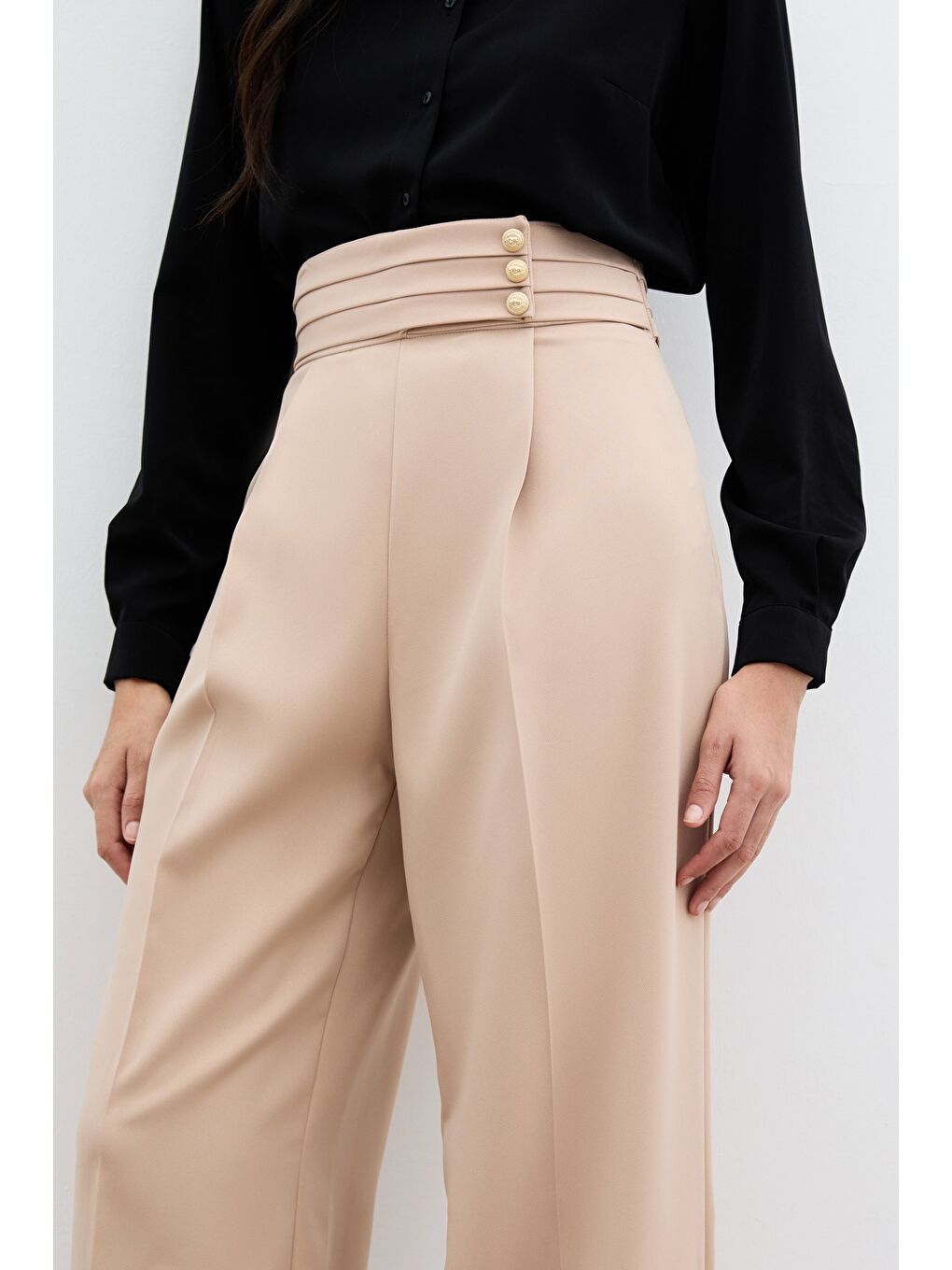 Bel Detaylı Pantolon - Bej-3