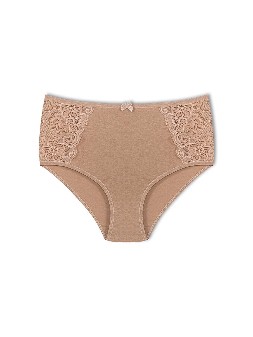 Kahverengi Pamuklu Yanları Dantel Yüksek Bel Büyük Beden Kadın Külot