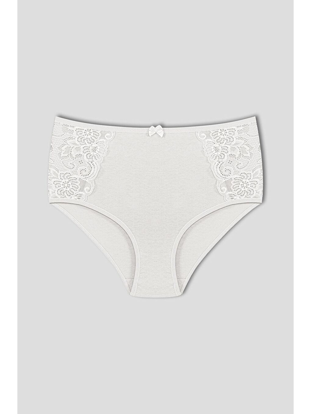 Ekru Pamuklu Yanları Dantel Yüksek Bel Büyük Beden Kadın Külot