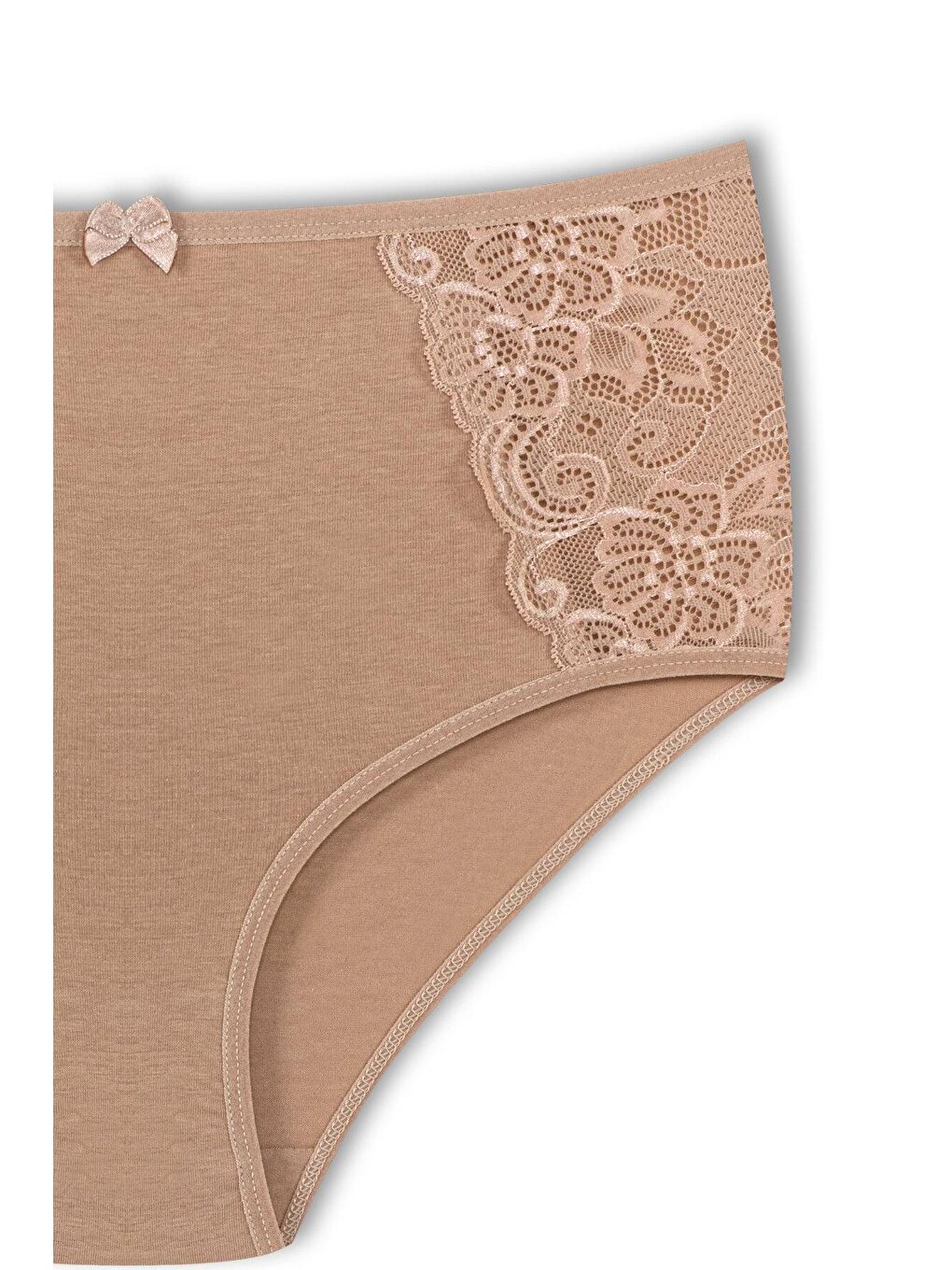 Kahverengi Pamuklu Yanları Dantel Yüksek Bel Büyük Beden Kadın Külot-1