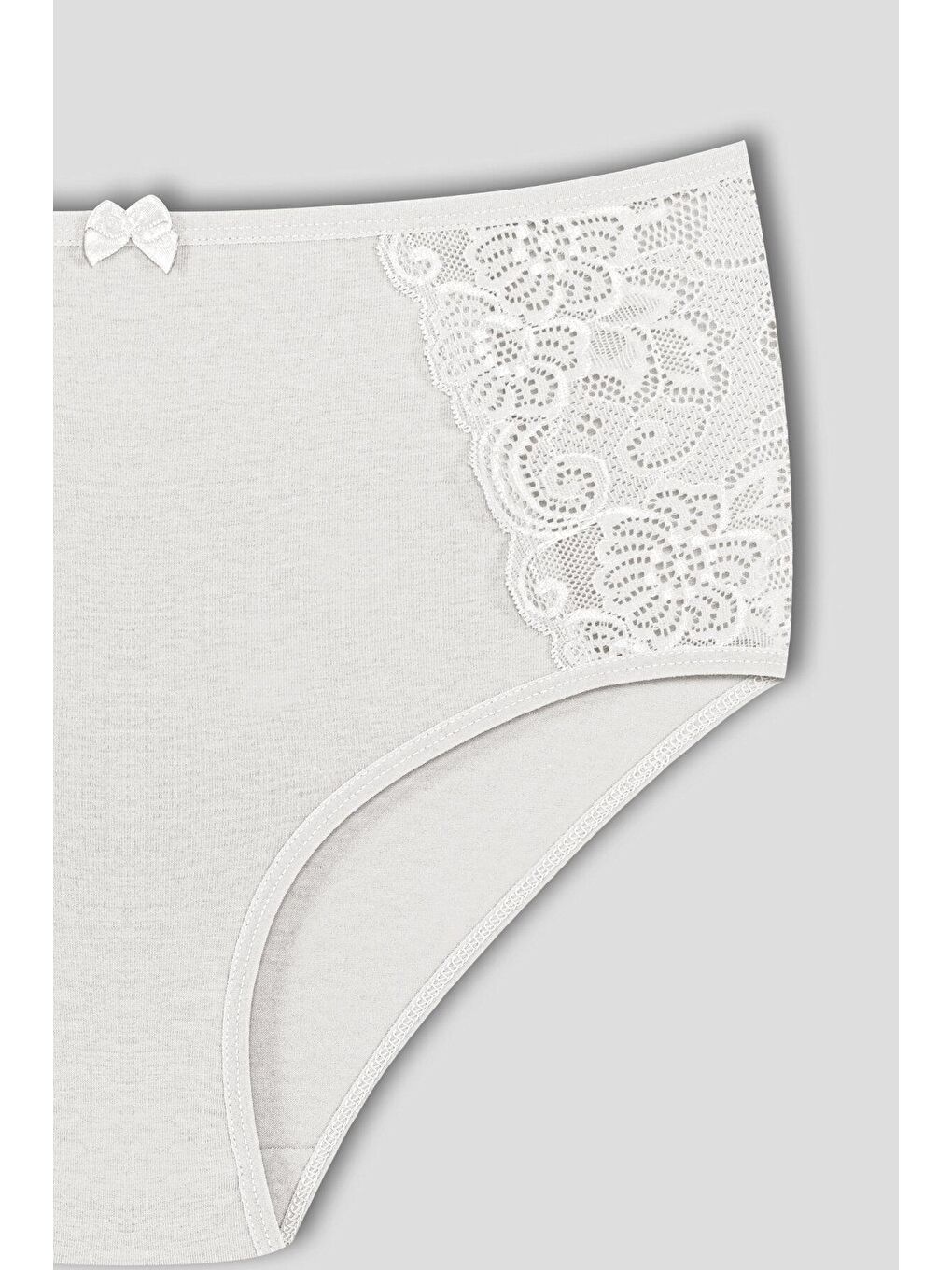 Ekru Pamuklu Yanları Dantel Yüksek Bel Büyük Beden Kadın Külot-1