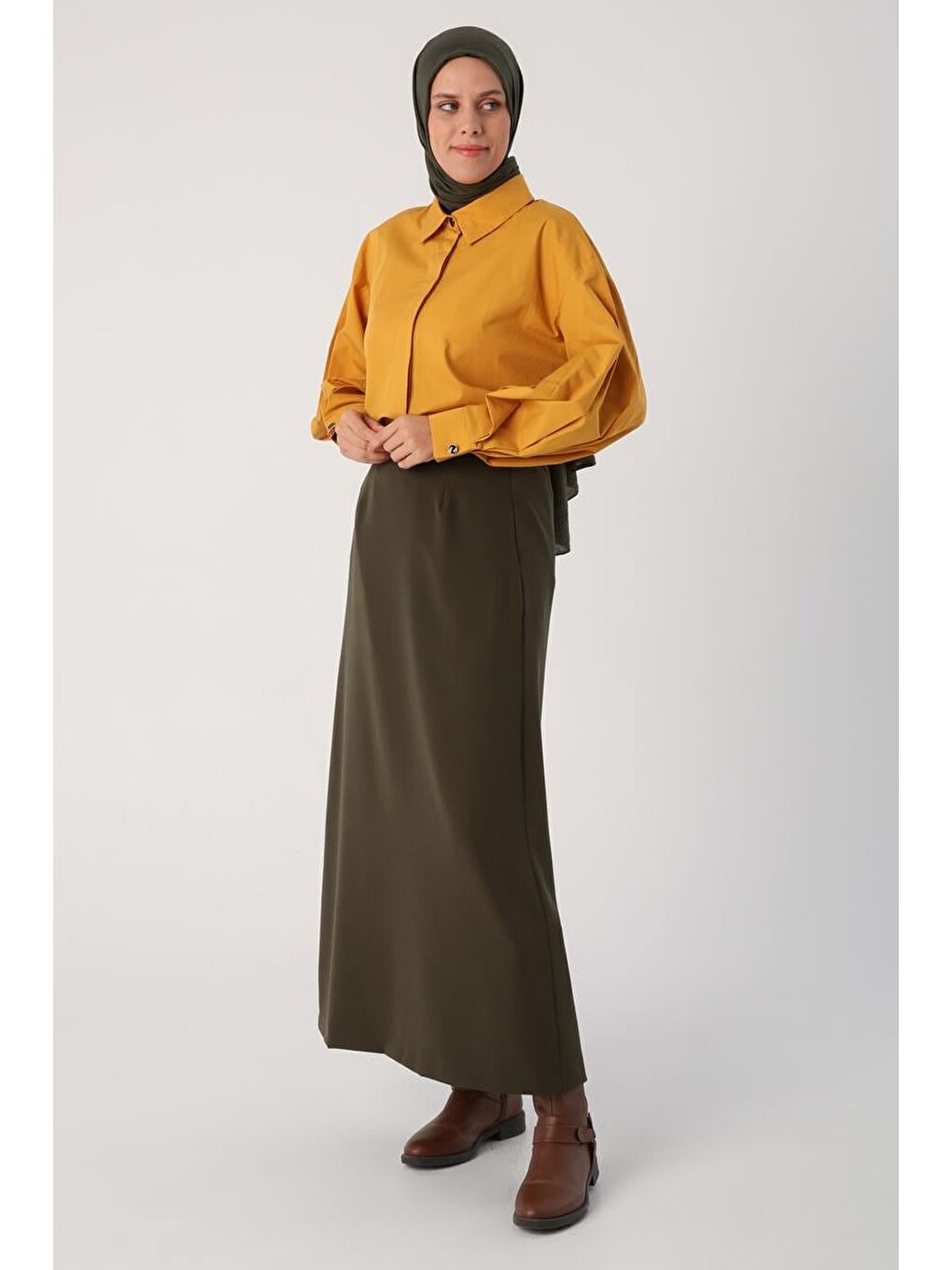 Haki Beli Lastikli Kalem Etek-2