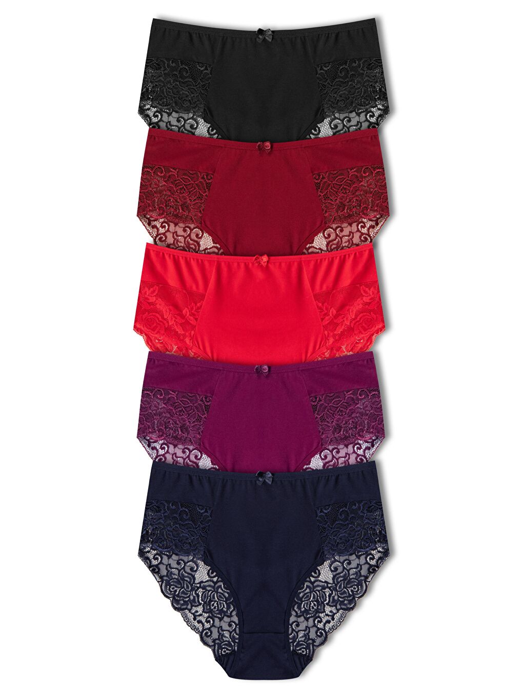 Karışık Pamuklu Yüksek Bel Büyük Beden Paçası Dantel Kadın Külot 5'li