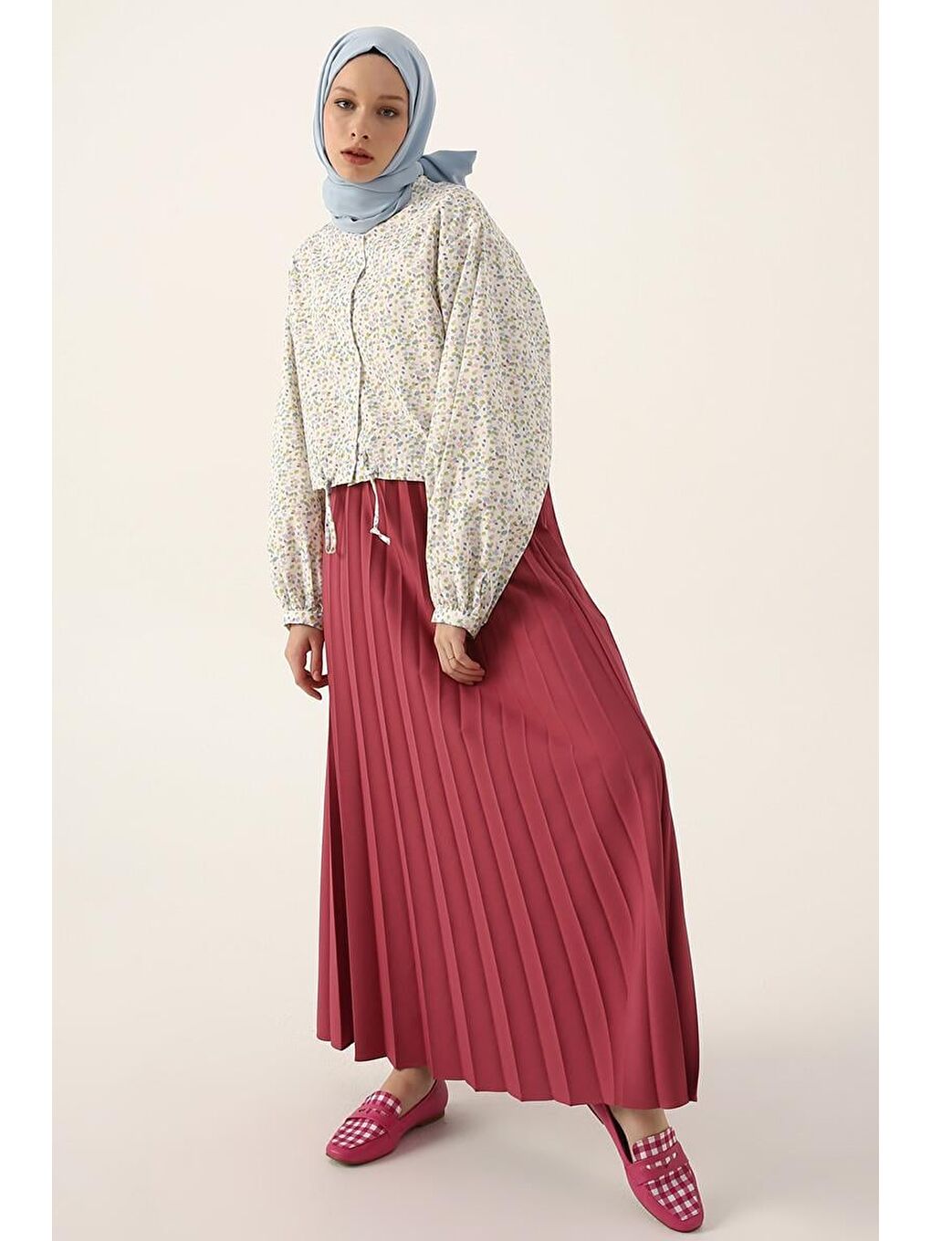 Pembe Gül Kurusu Beli Lastikli Piliseli Etek