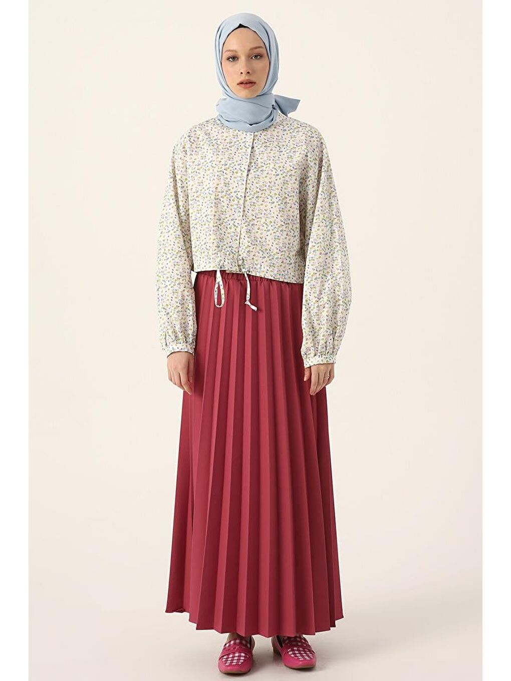 Pembe Gül Kurusu Beli Lastikli Piliseli Etek-1