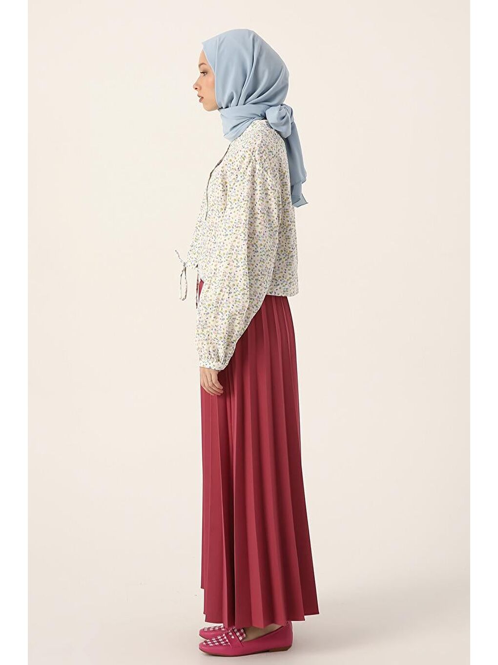 Pembe Gül Kurusu Beli Lastikli Piliseli Etek-2