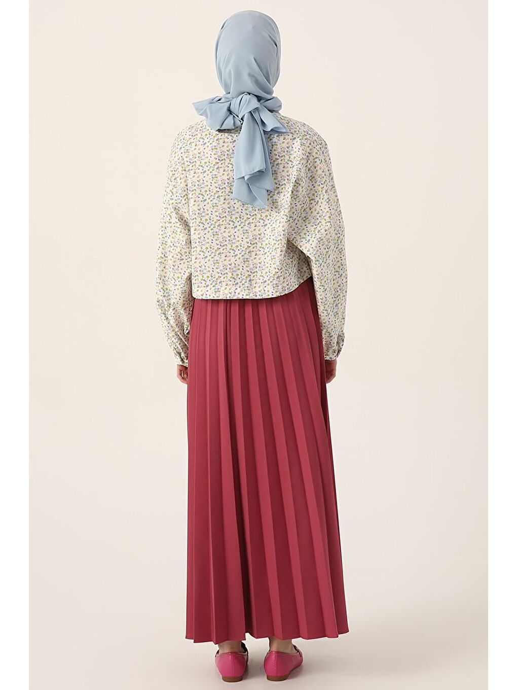 Pembe Gül Kurusu Beli Lastikli Piliseli Etek-3