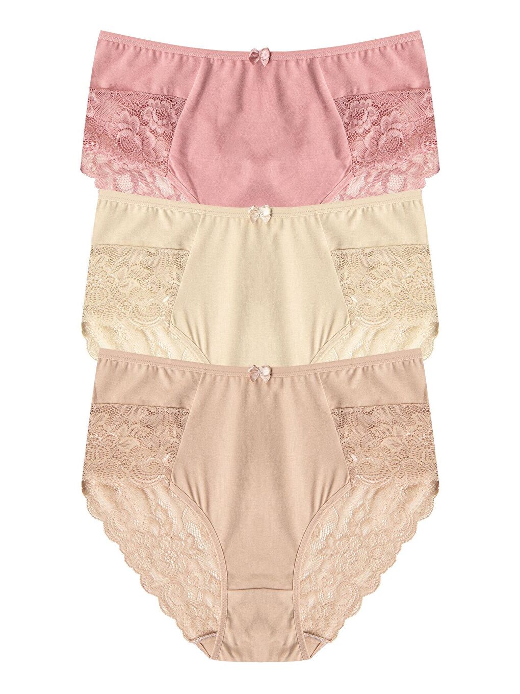 Karışık Pamuklu Yüksek Bel Büyük Beden Paçası Dantel Kadın Külot 3'lü