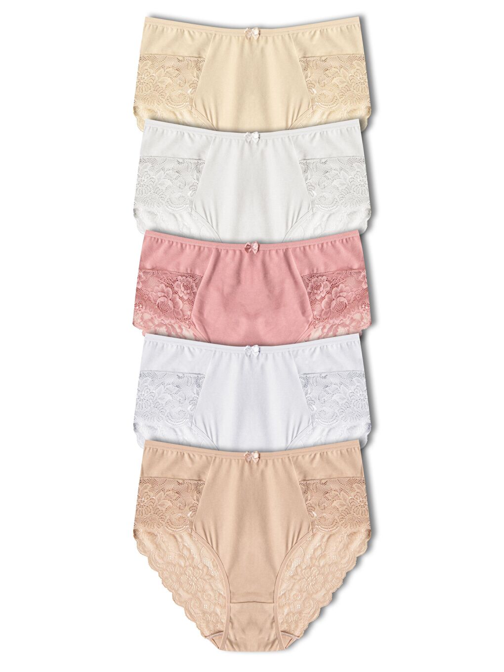 Karışık Pamuklu Yüksek Bel Büyük Beden Paçası Dantel Kadın Külot 5'li