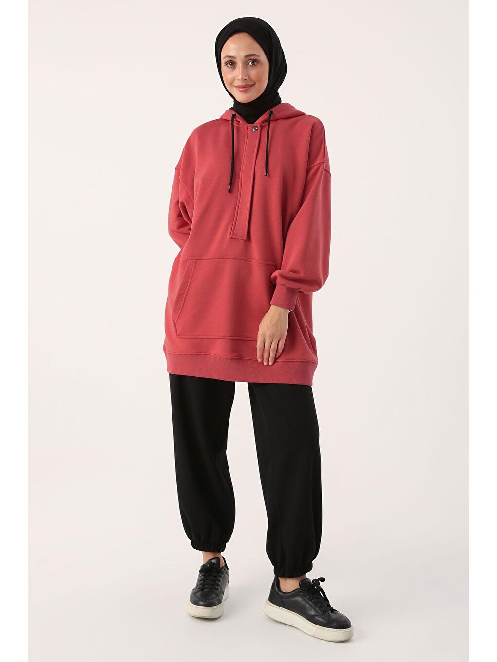 ALLDAY Gülkurusu Gül Oversize Kapüşonlu Kanguru Cepli Sweat Tunik