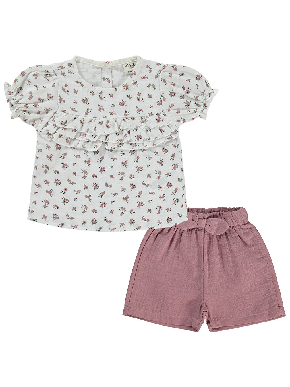 Baby Kız Bebek Şortlu Takım 6-18 Ay Ekru-Gül Kurusu
