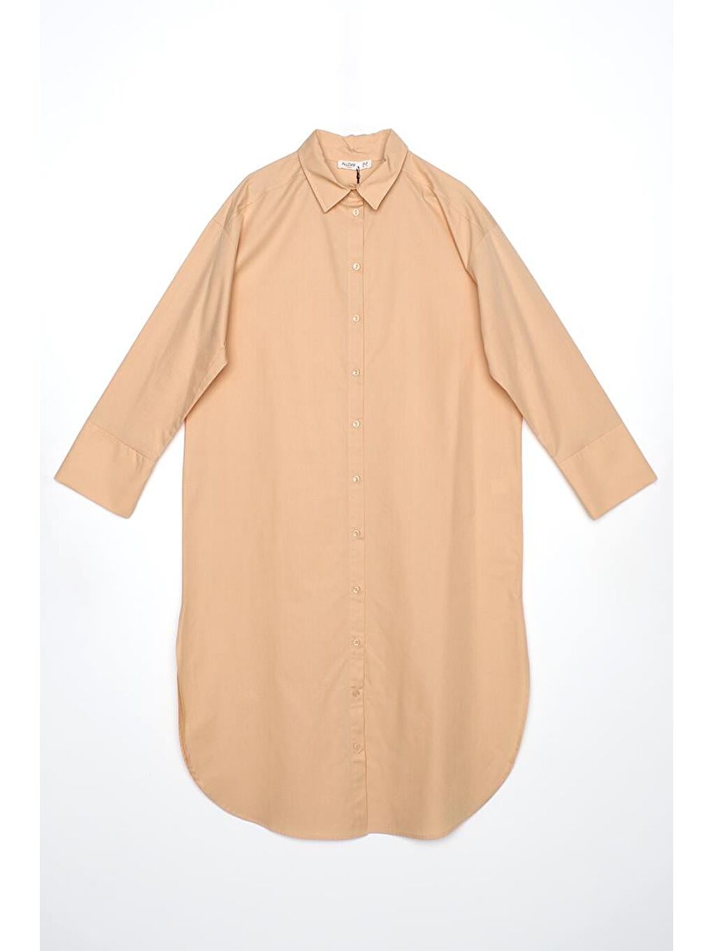 Bej %100 Pamuk Yırtmaçlı Uzun Gömlek Tunik-5