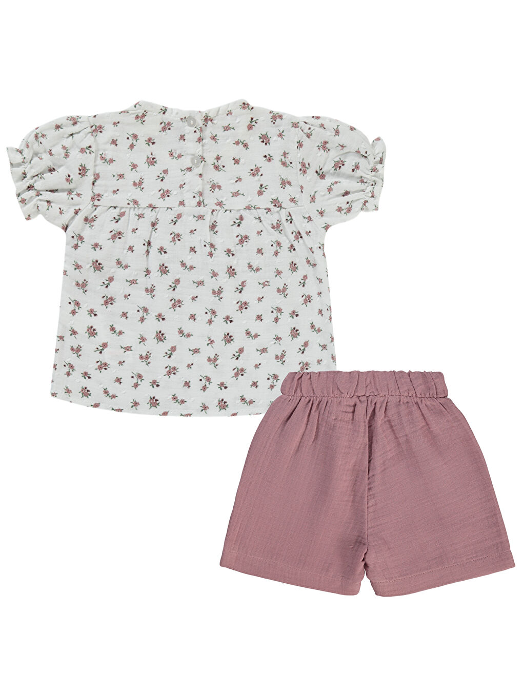Baby Kız Bebek Şortlu Takım 6-18 Ay Ekru-Gül Kurusu-1