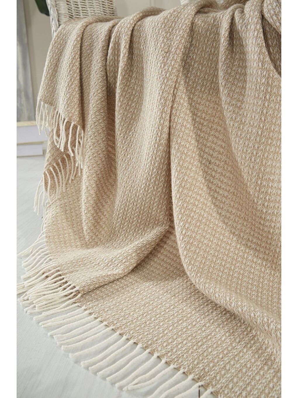 Bej Yün-Pamuk Karışımlı TV Battaniye 130x170 Bohem-4